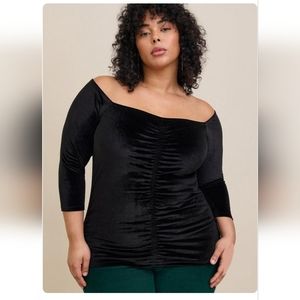 Stretch Velvet Off Shoulder Top